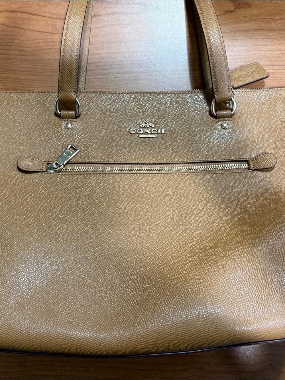 Coach Cognac Tan Leather Tote with Front Zip